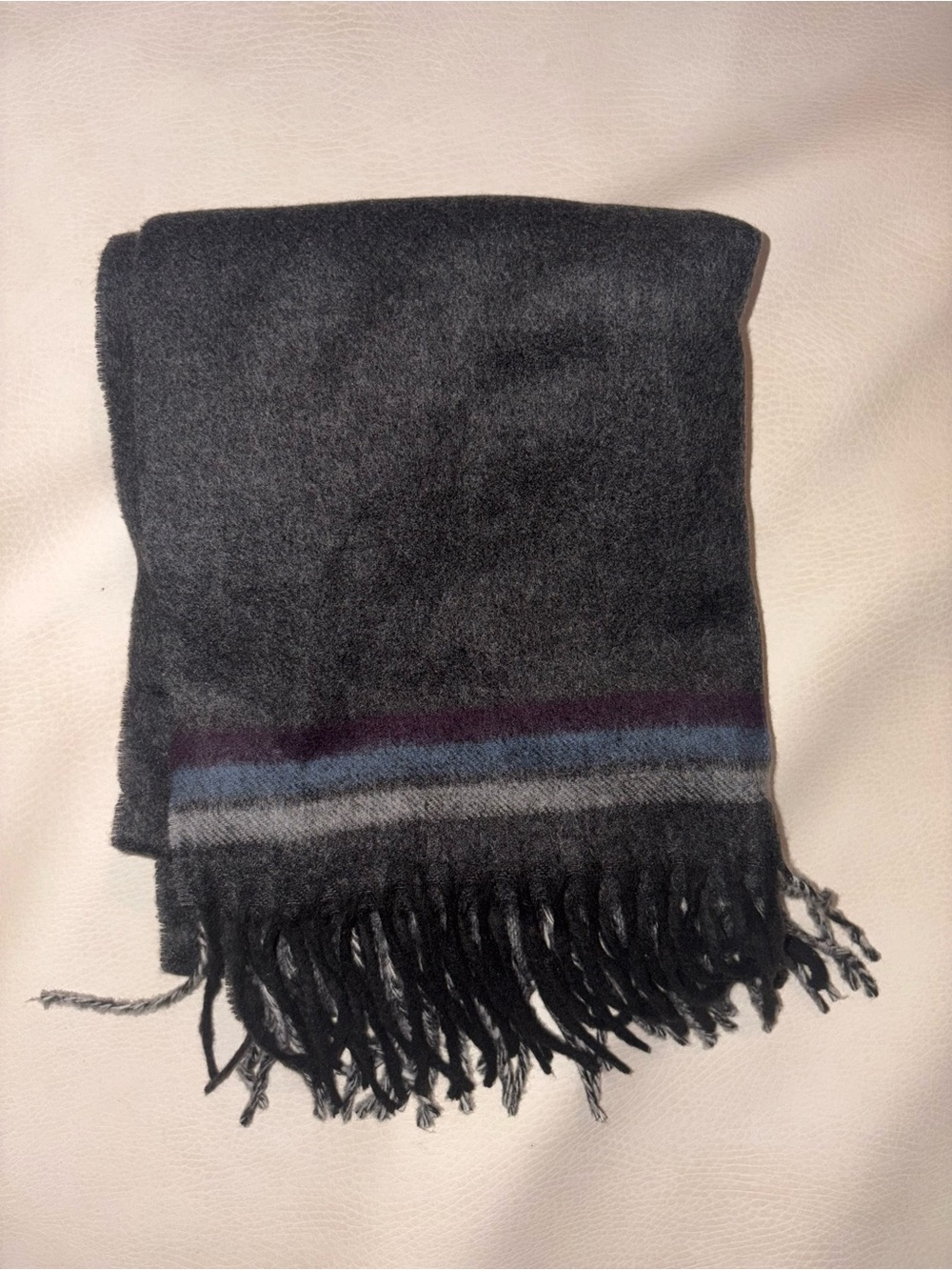 Bloomingdales Men's Dark Gray Scarf with Striped Accent